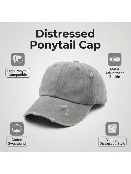 〽️Women Fabric Gray High Ponytail Baseball Cap Trucker Bad Hair Day Adjustable